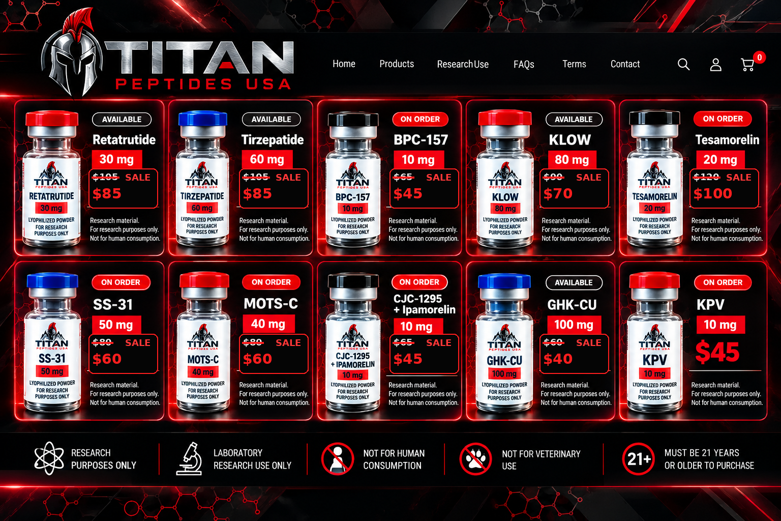 Titan Peptides USA research product catalog